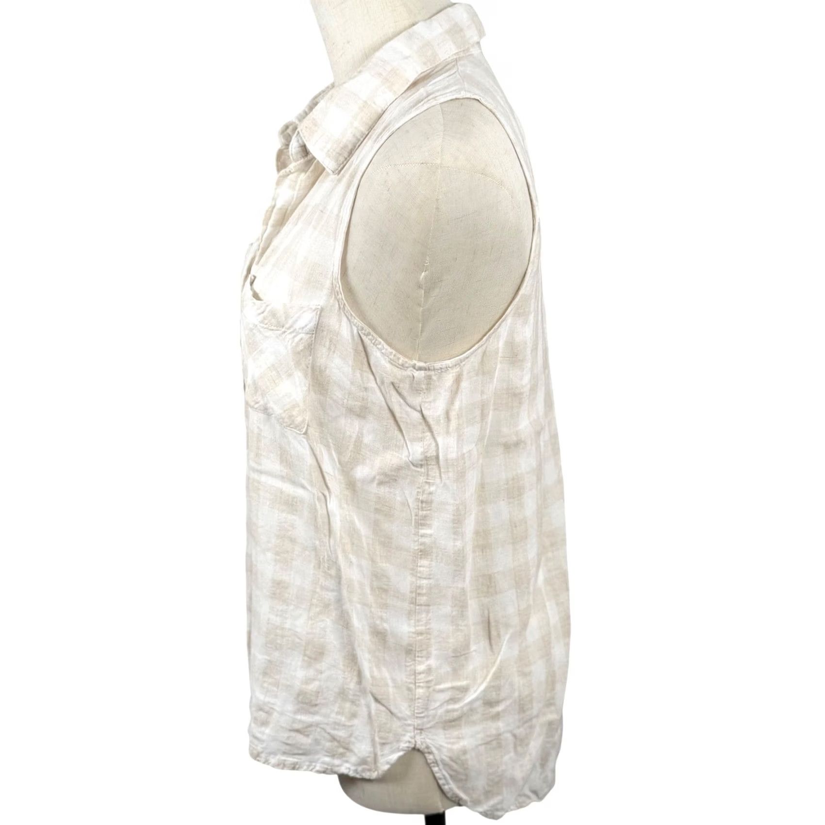 Vintage Just Living S Sleeveless Plaid Linen Blend Button Down Shirt Coastal Neutral GUC Size S / US 4 / IT 40 - 2 Thumbnail