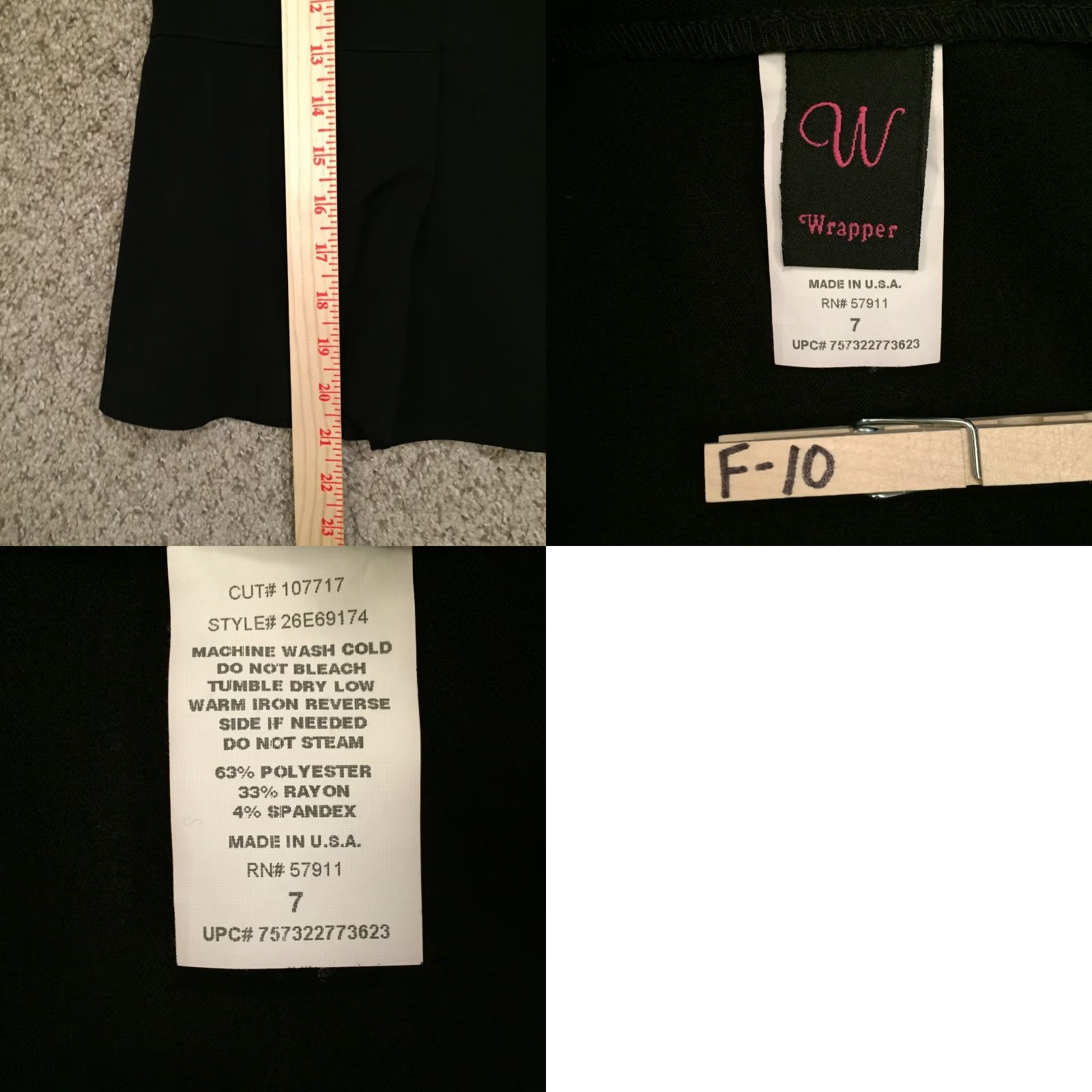 Vintage Wrapper Skirt Women Knee Length Black 7 Unlined USA Polyester Rayon Spandex Pencil Straight N/A Size 28" / US 6 / IT 42 - 8 Thumbnail