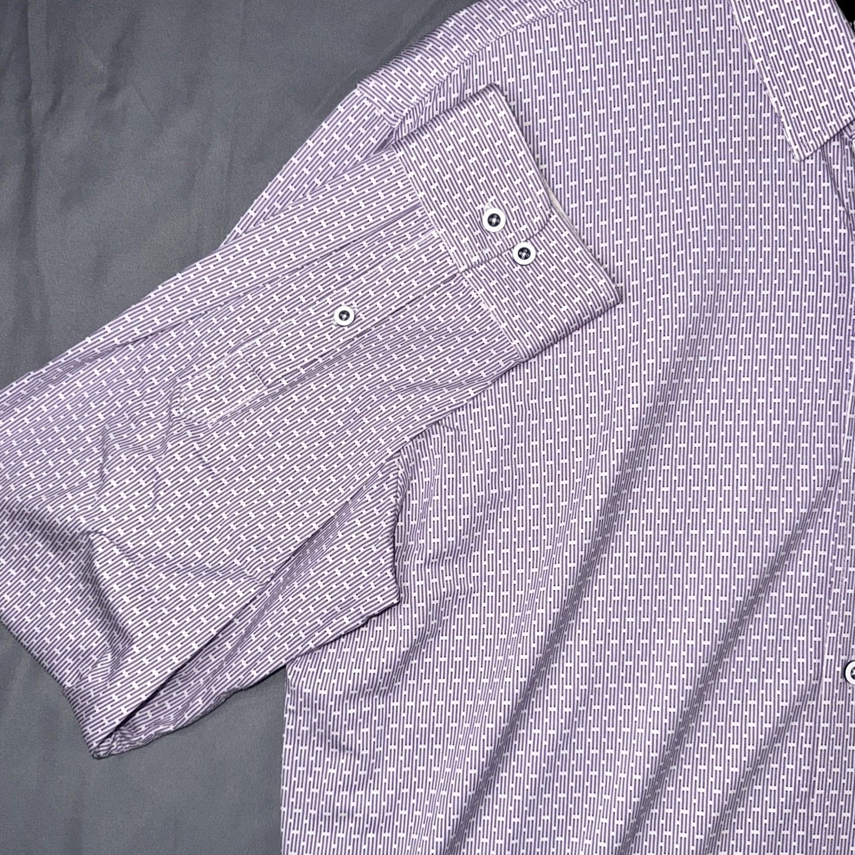 Vintage Buttercloth Shirt Mens 2XL Purple Geometric Slim Fit Stretch Dress Long Sleeve Size 48R - 6 Thumbnail
