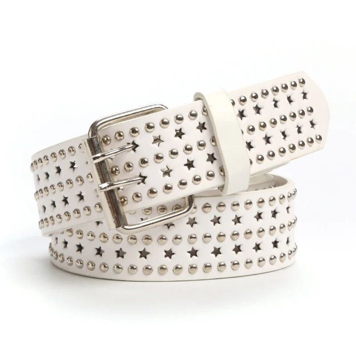 Designer 110cm White Punk Star Rivet Belt Size ONE SIZE - 1 Thumbnail