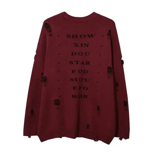Japanese Brand × Vintage Streetwear Printed Ripped Oversized Knitted Sweater Size US L / EU 52-54 / 3 - 2 Thumbnail