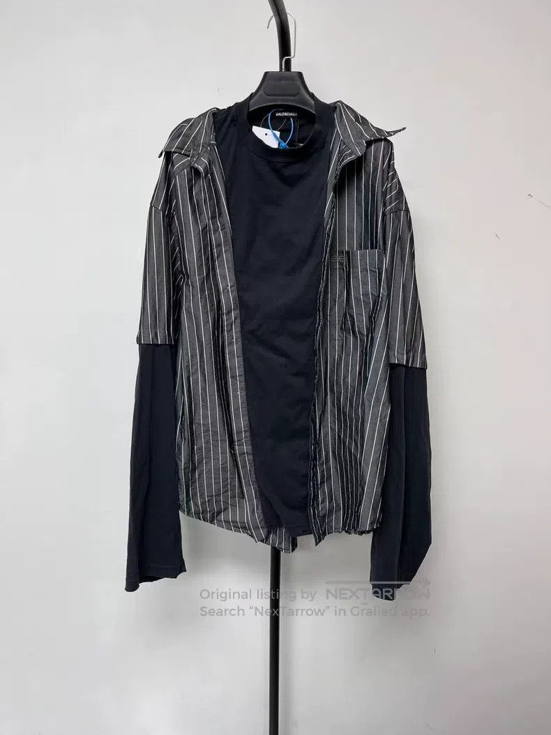 Balenciaga Balenciaga Striped Faux Two-Piece Button-Up Long Sleeve Sh Size US L / EU 52-54 / 3 - 1 Thumbnail