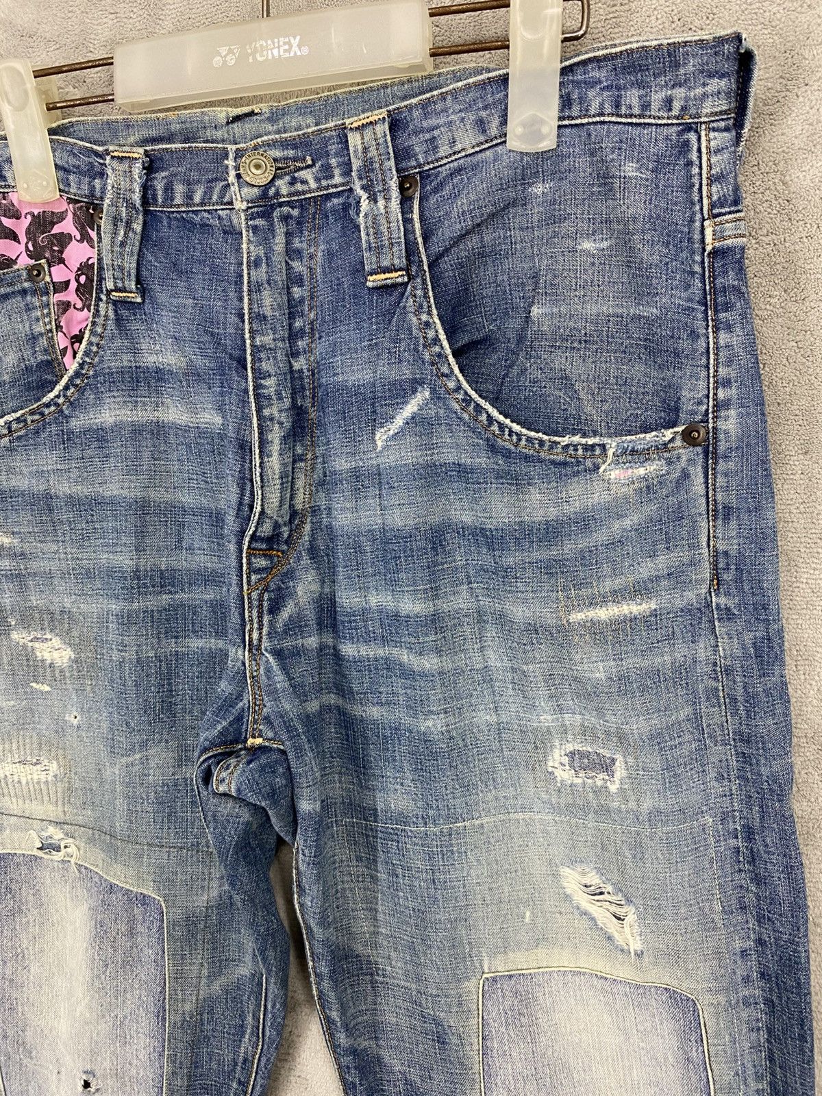 If Six Was Nine RIPPED🔥RNA SLANG DISTRESSED DENIM UNDERCOVER DESIGN JEANS Size US 32 / EU 48 - 2 Thumbnail
