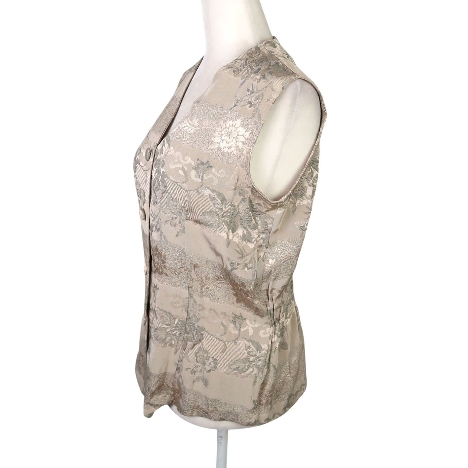 Vintage VINTAGE 80s Signet Tan Satin Brocade Floral Vest Small Womens Sleeveless Button Front Size S / US 4 / IT 40 - 3 Thumbnail