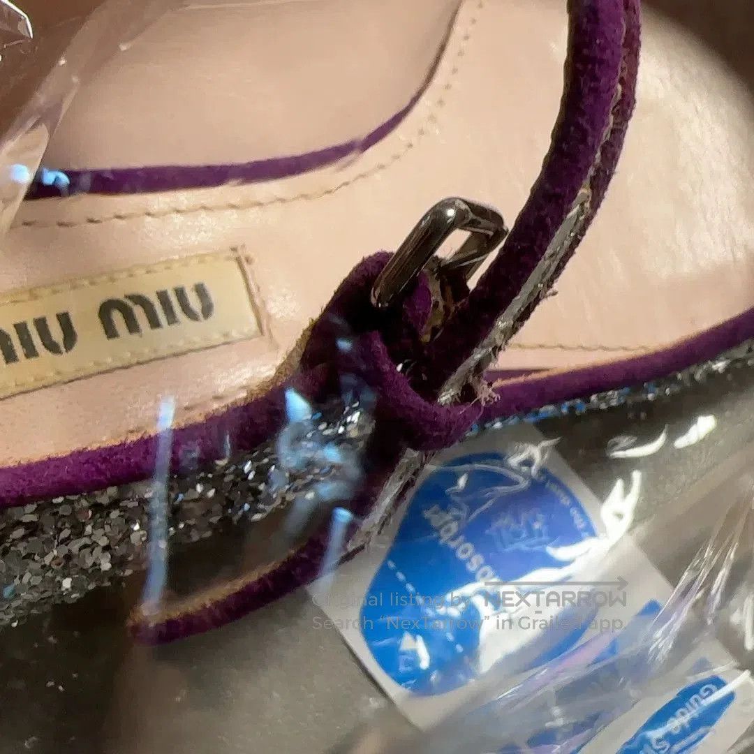 Japanese Brand Miu Miu Vintage Glitter Mary Jane Heels. Size US 5 / IT 35 - 6 Thumbnail