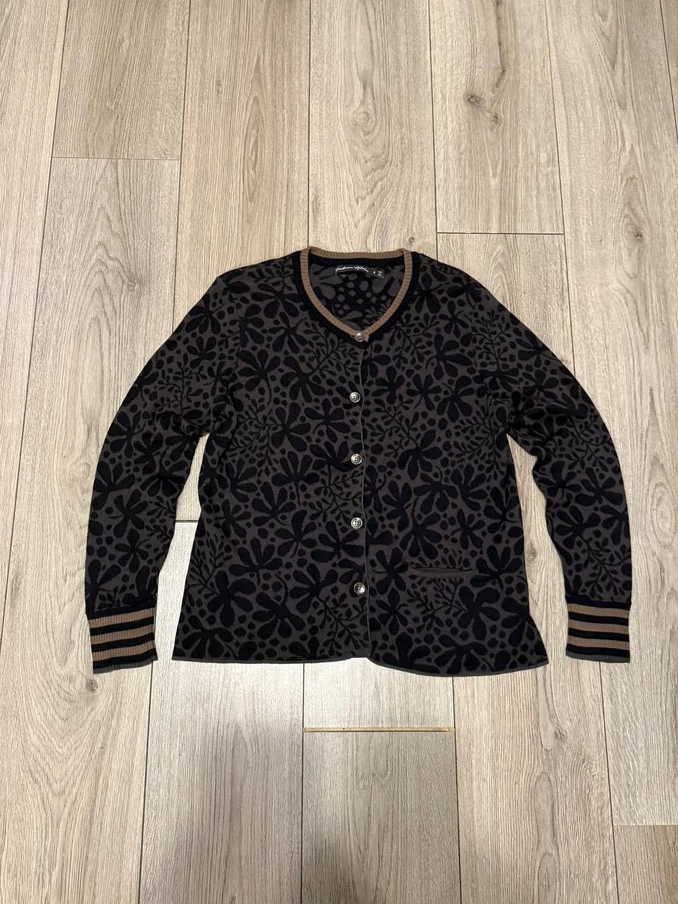 Gudrun Sjoden GUDRUN SJODEN Brown Floral Knit Cardigan Sweater Size S Size S / US 4 / IT 40 - 1 Thumbnail