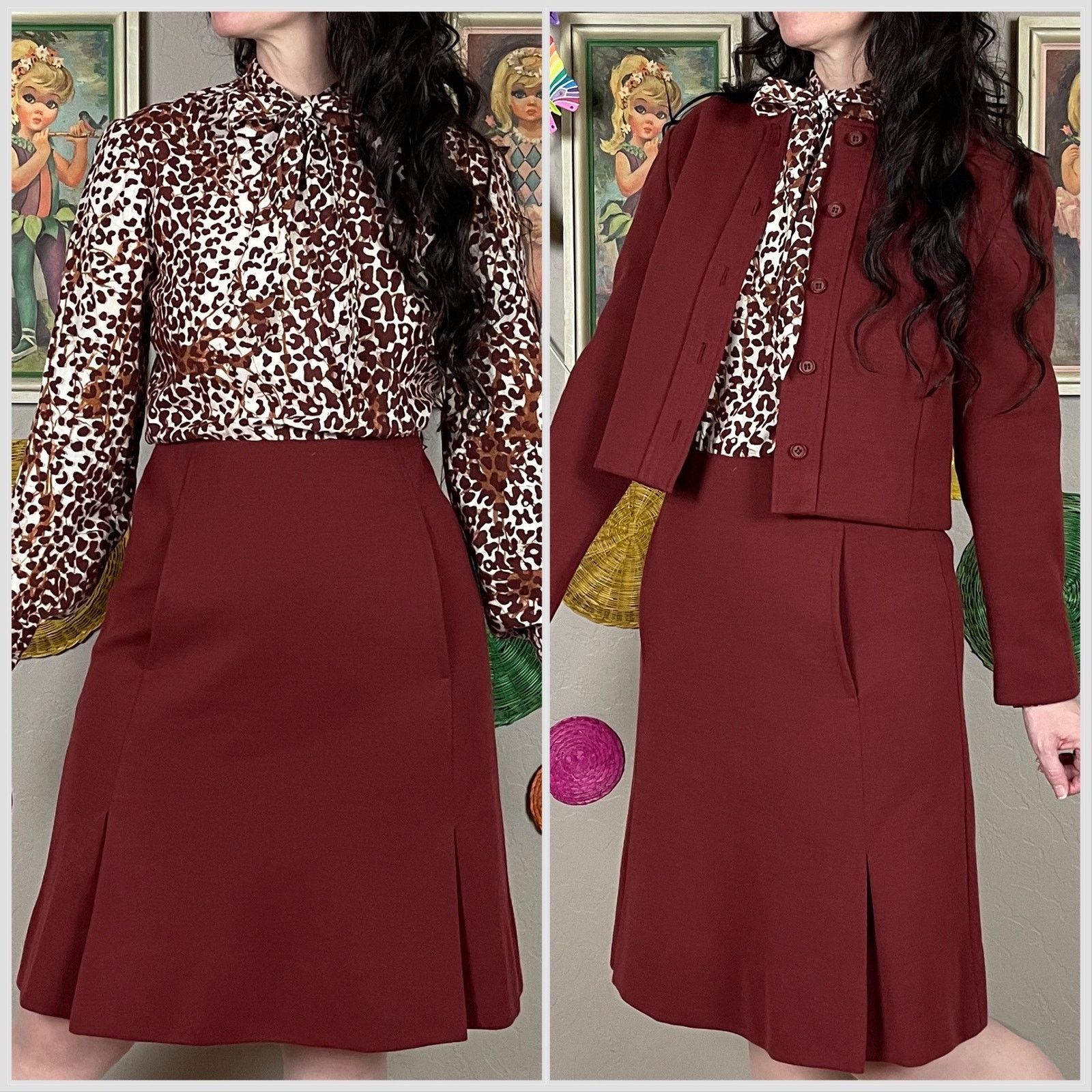 Vintage 1960s 2-Piece Jacket & Long Sleeve Animal Print Dress Size S / US 4 / IT 40 - 4 Thumbnail