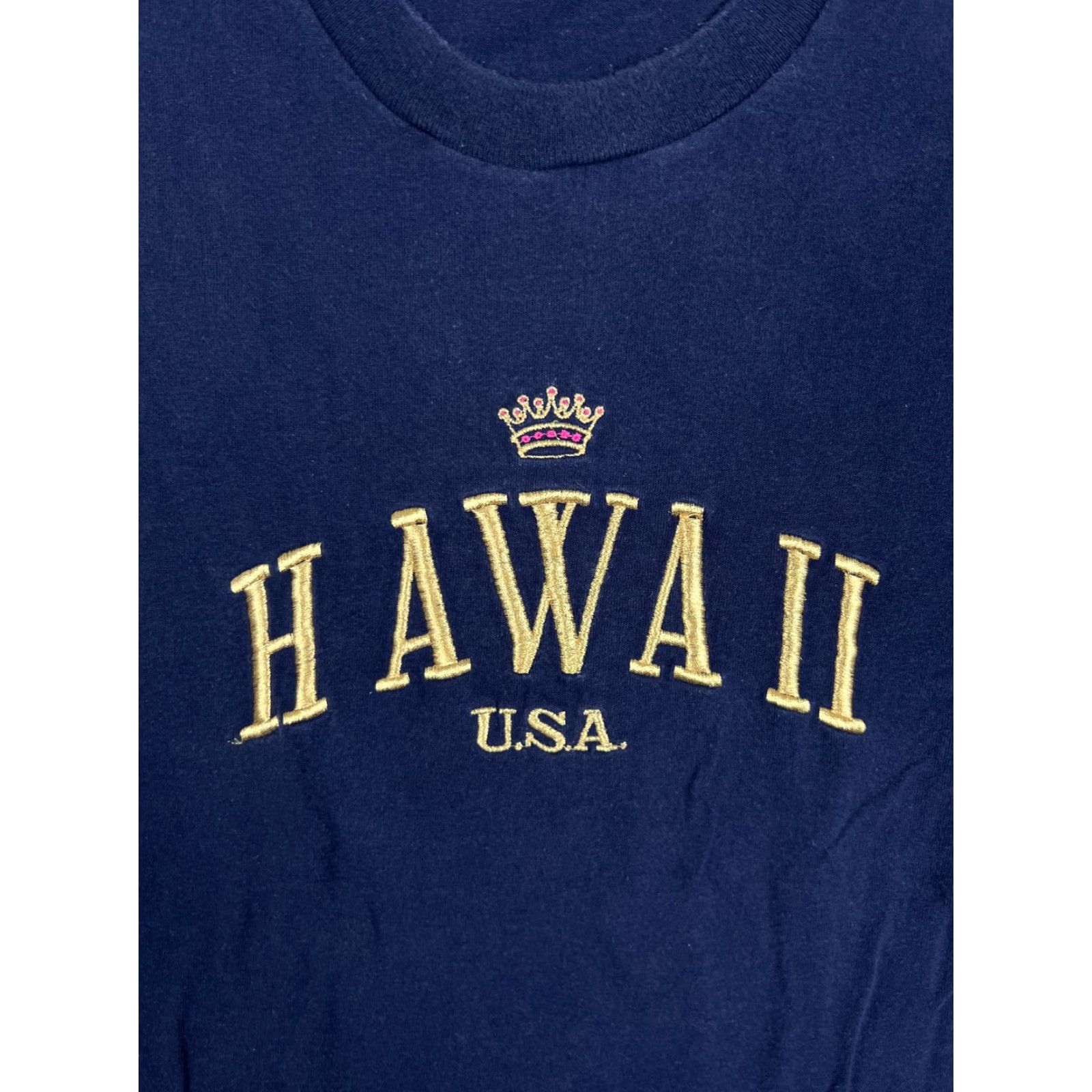 Delta VINTAGE Delta T-Shirt Mens L Navy Blue Embroidered Hawaii USA 90s Made USA Shirt Short Sleeve Graphic Print Crew Neck Men Size US L / EU 52-54 / 3 - 2 Thumbnail