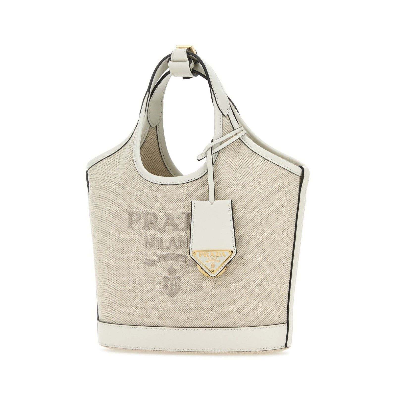Prada PRADA Sand Beige Mini White Trim Canvas Shopper Top Handle B Size ONE SIZE - 2 Thumbnail