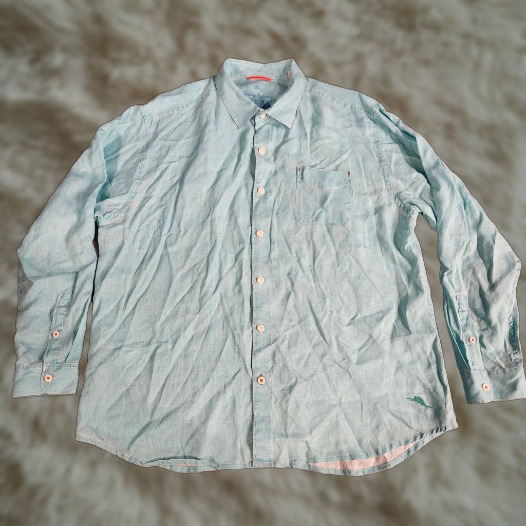 Tommy Bahama Tommy Bahama Shirt 2XL Button-Up Long Sleeve Linen Beach Teal Blue Casual Mens Size US XXL / EU 58 / 5 - 1 Thumbnail