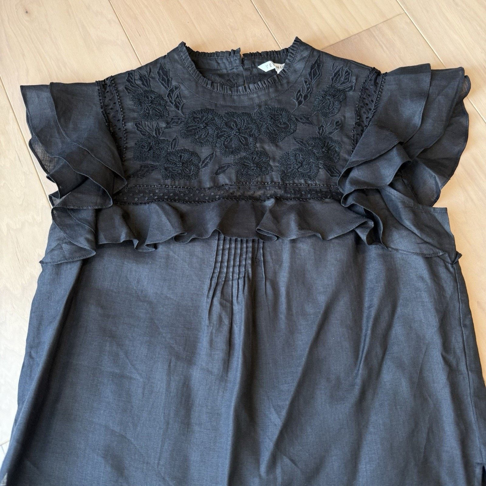 Veronica Beard Veronica Beard Abdula Ruffled High Neck Top Women's 8 Black Size M / US 6-8 / IT 42-44 - 3 Thumbnail