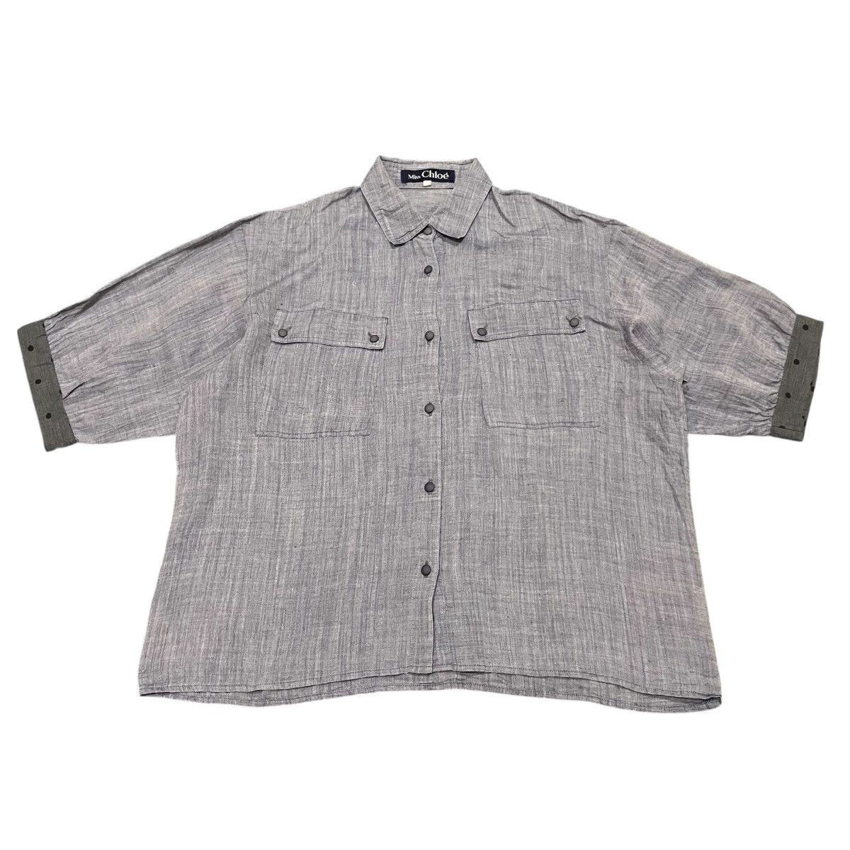 Chloe Miss Chloé Gray Chambray Linen Oversized Button Up Size L / US 10 / IT 46 - 1 Thumbnail