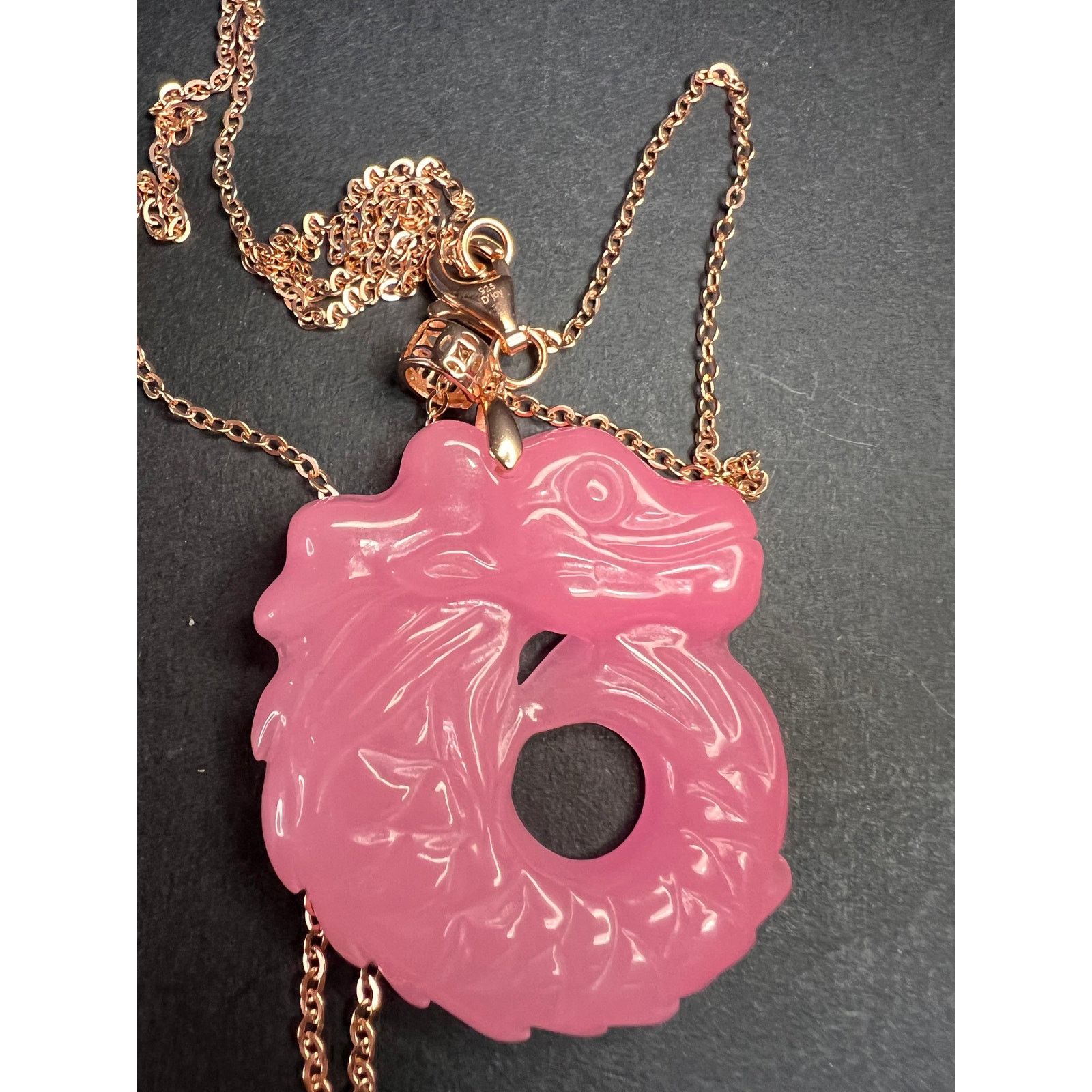 Other NEW Pink jade dragon pendant necklace in gold 925 silver Size ONE SIZE - 3 Thumbnail