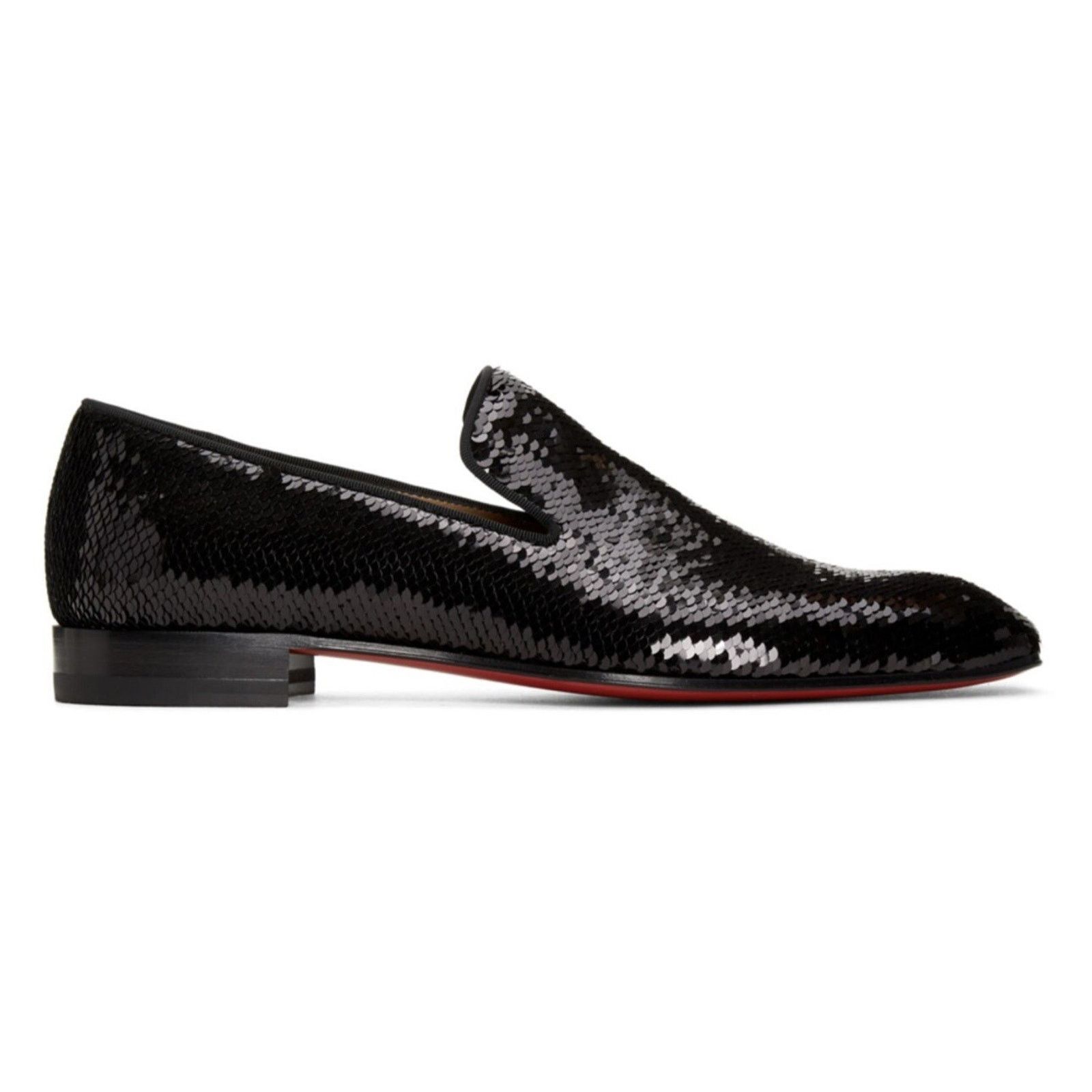 Christian Louboutin Black Paillette Scallops Dress Loafer 40