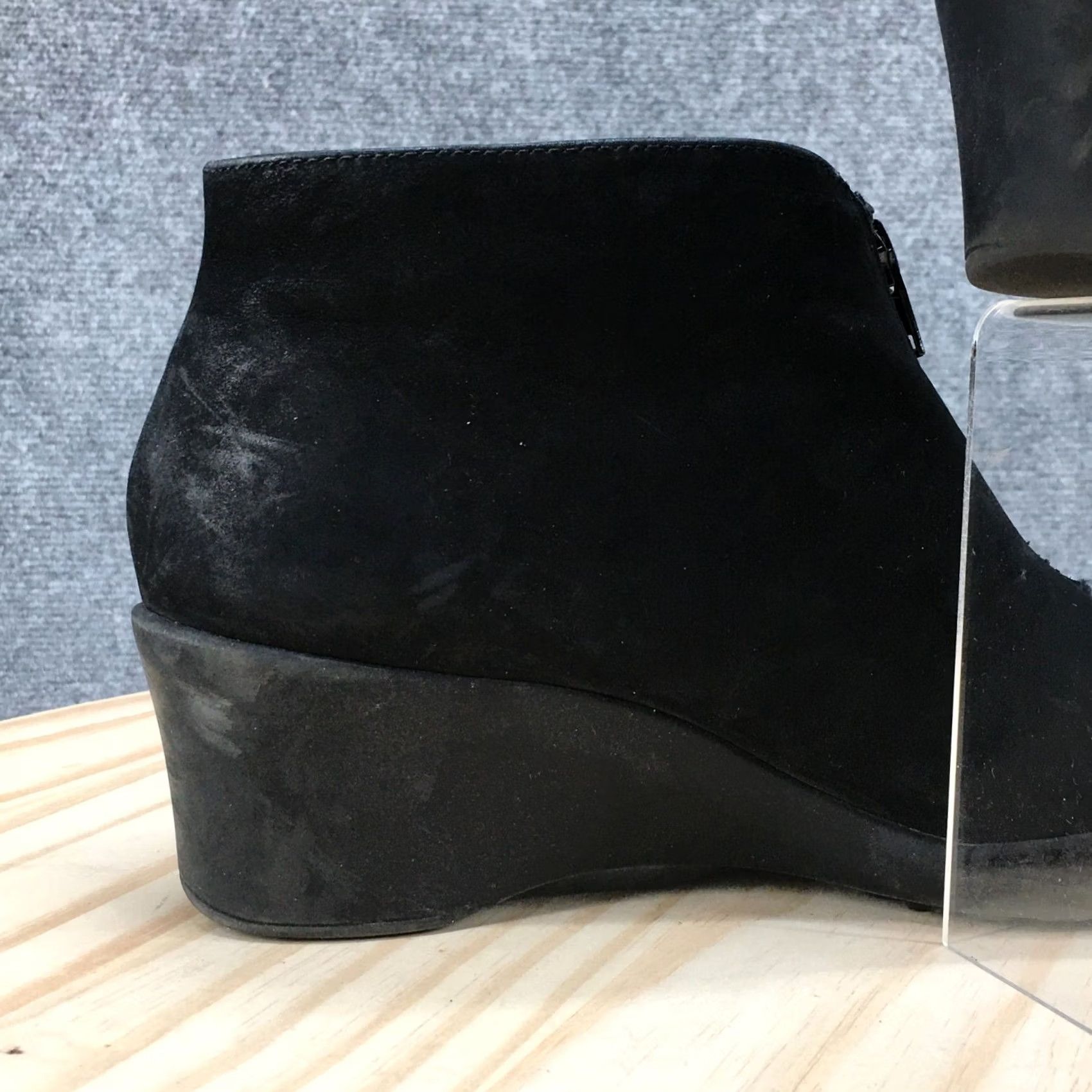 Vintage Aerosoles Torista Boots Womens 8 M Front Zip Wedge Ankle Bootie Black Suede Size US 8 / IT 38 - 7 Thumbnail