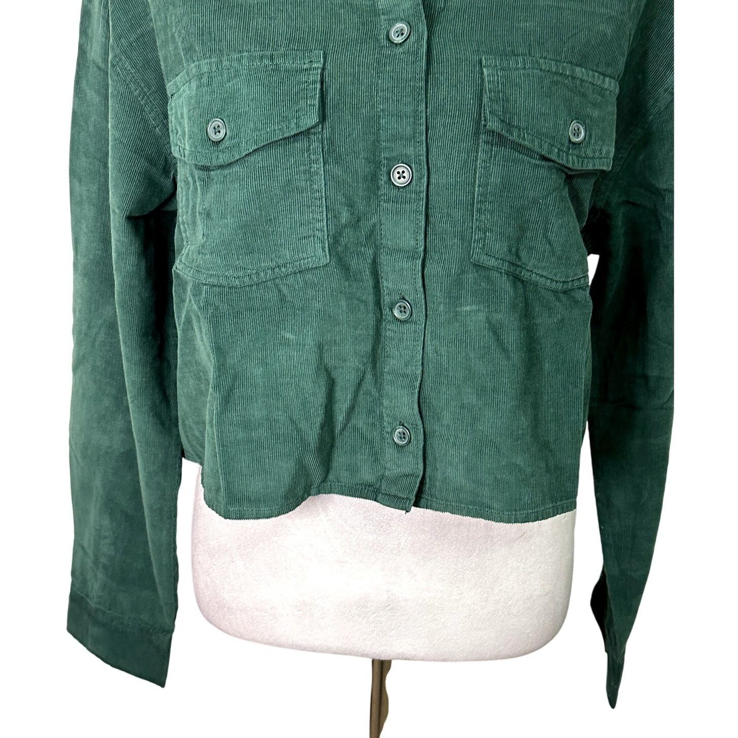 BP. BP Crop Shirt Jacket Button-Up Corduroy Green Women's M NWT Size M / US 6-8 / IT 42-44 - 4 Thumbnail