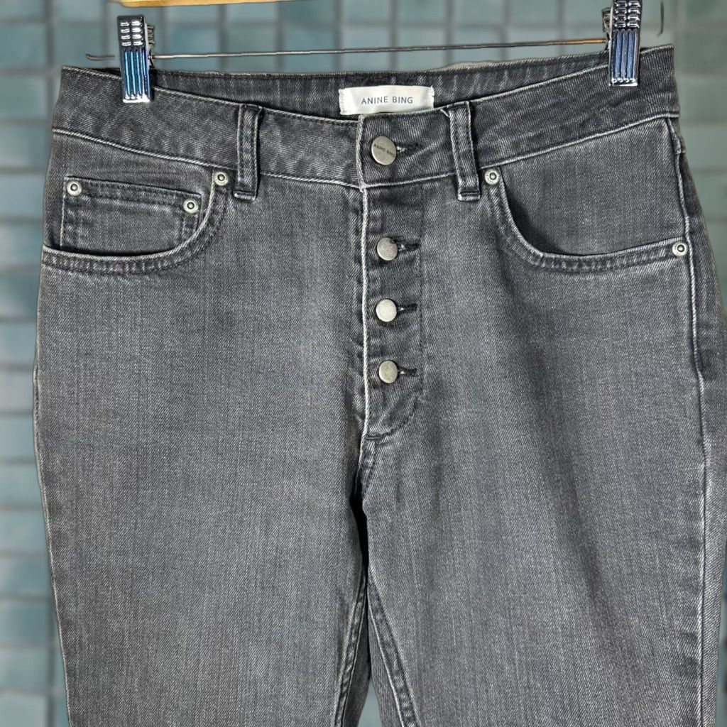 Anine Bing ANINE BING Jeans Womens High Waisted Button Fly Skinny Faded Black Denim 27 Size 27" / US 4 / IT 40 - 1 Thumbnail