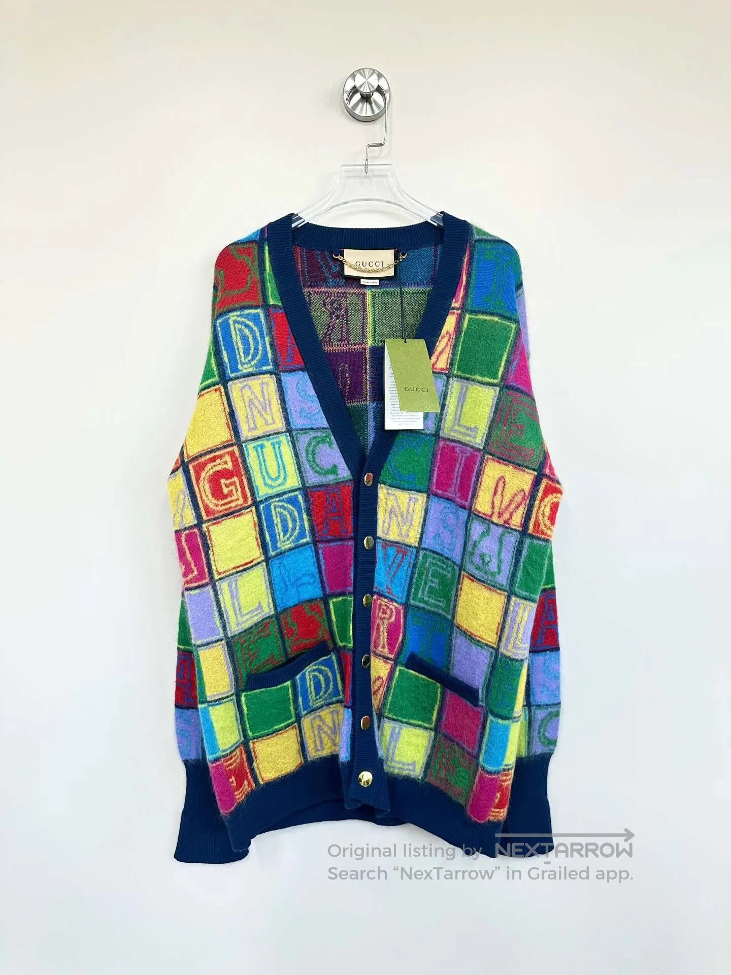 Gucci Guicci Colorful Checkered Letter Logo Wool Knit Cardigan| Size S / US 4 / IT 40 - 1 Thumbnail