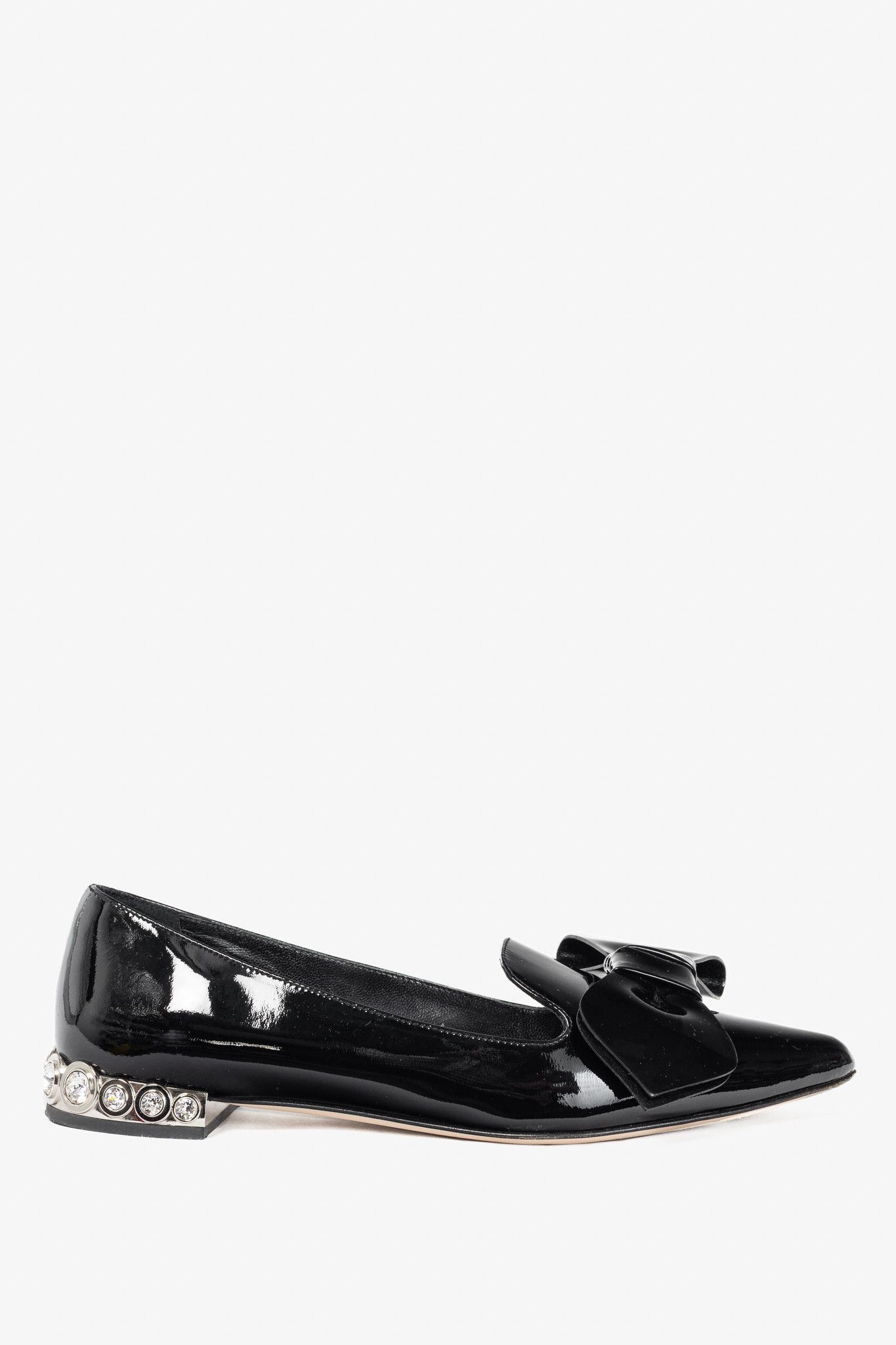 Miu Miu Miu Miu Black Patent Jewel-Heel Bow Pointed-Toe Flats Size US 6.5 / IT 36.5 - 2 Thumbnail