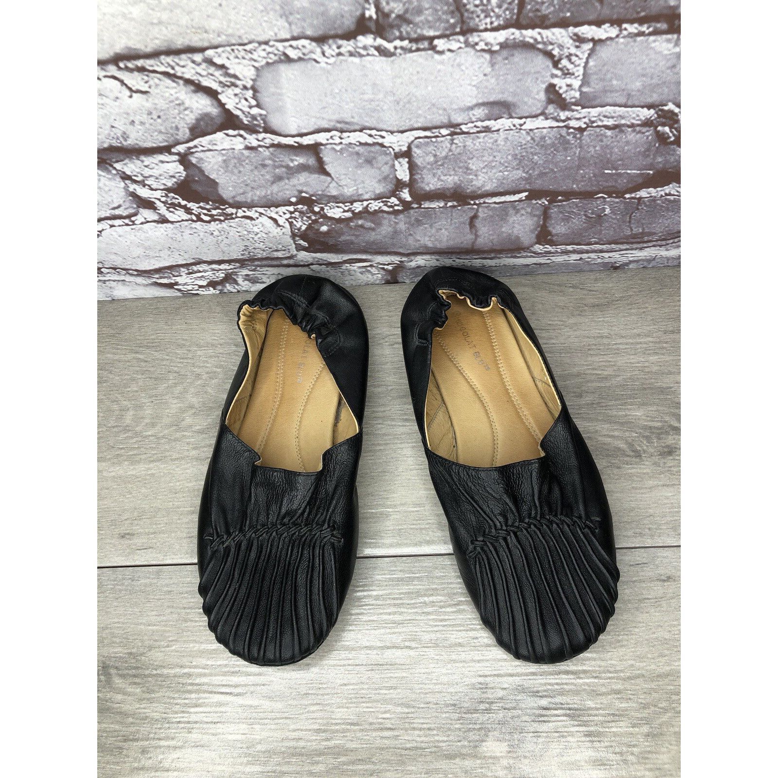 Chocolate Chocolate Blu CAM2 Black Pleated Leather Ballet Flats Shoes Size US 8 / IT 38 - 2 Thumbnail