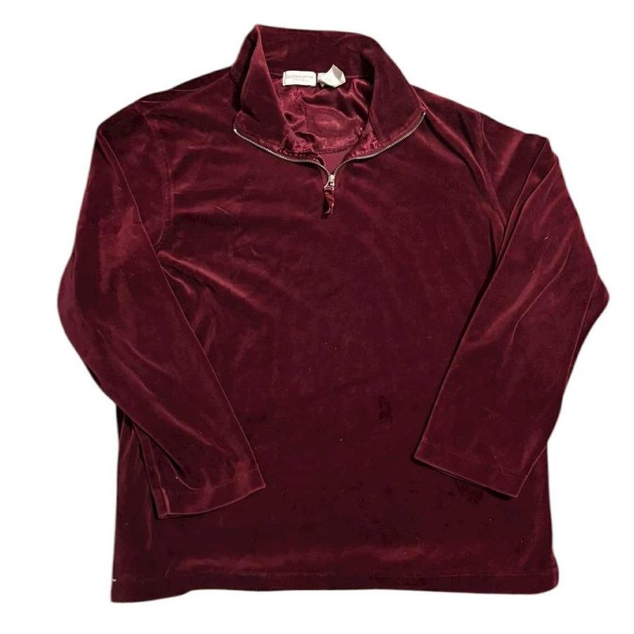 Liz Claiborne Y2K Liz Claiborne Velvet Velour 1/4Zip Sweatshirt Burgundy L Size L / US 10 / IT 46 - 3 Thumbnail