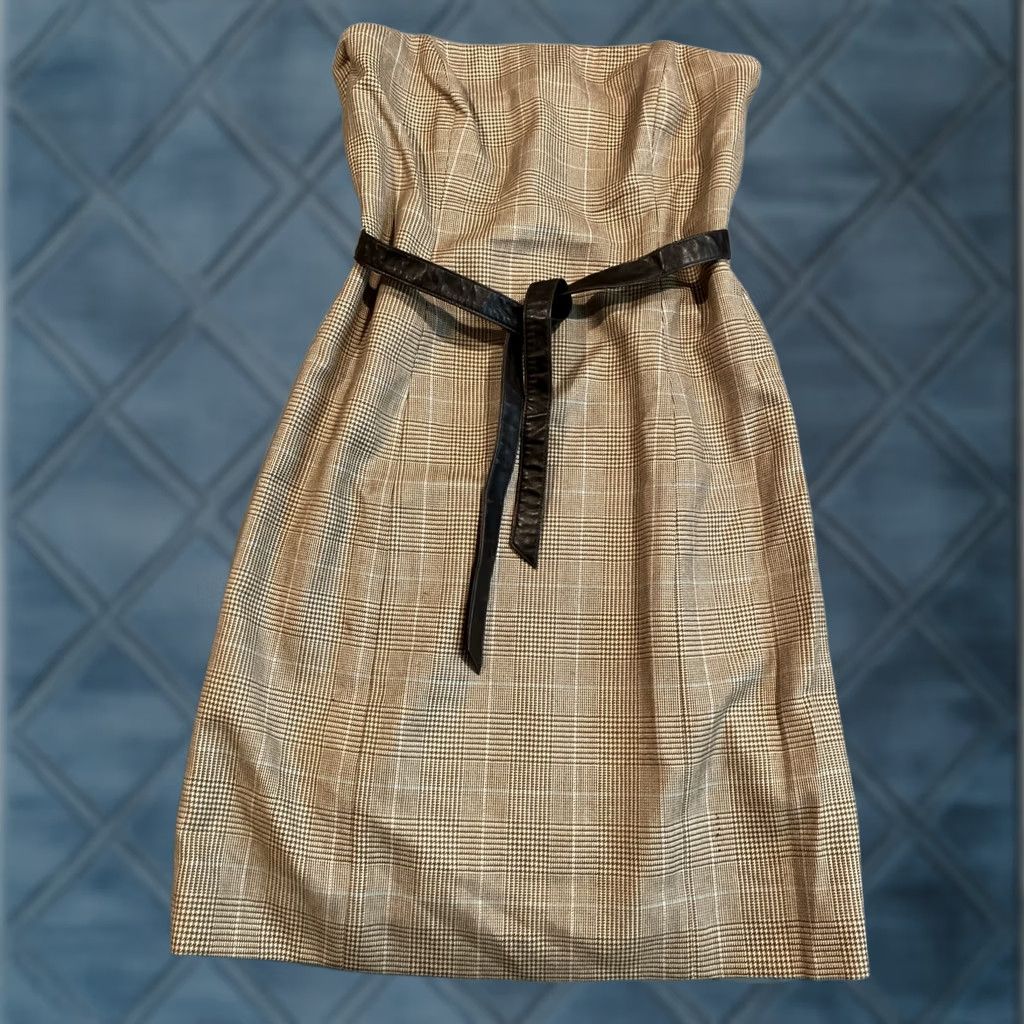 Vintage VINTAGE Shoshanna Brown Herringbone Plaid Strapless Dress Women's Size 12 Midi Woolstrapless Mens Womens Size XL / US 12-14 / IT 48-50 - 1 Thumbnail