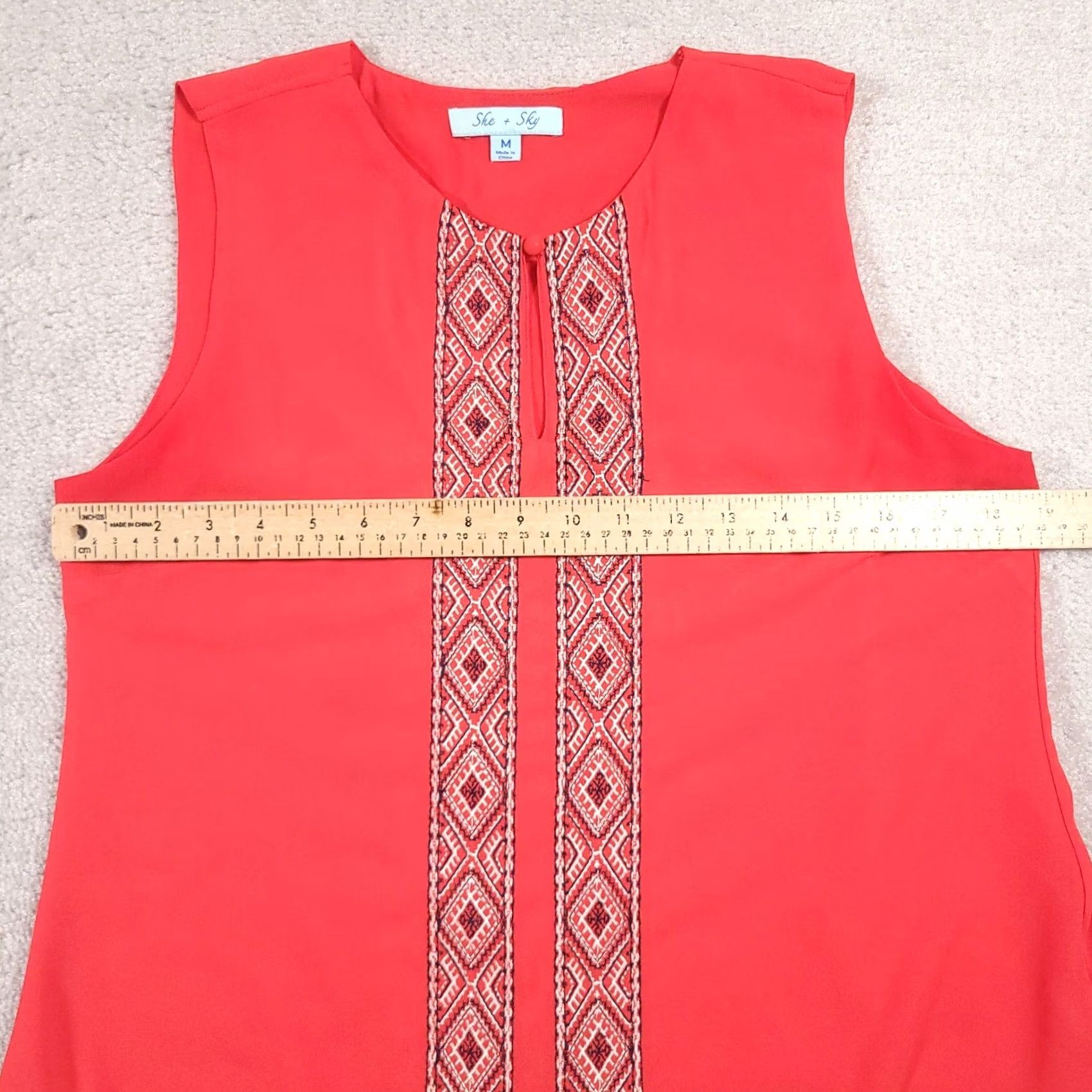 Vintage She Sky Tank Women's Medium Red Sleeveless Shirt Keyhole Neck Tiered Boho Aztec Size M / US 6-8 / IT 42-44 - 6 Thumbnail