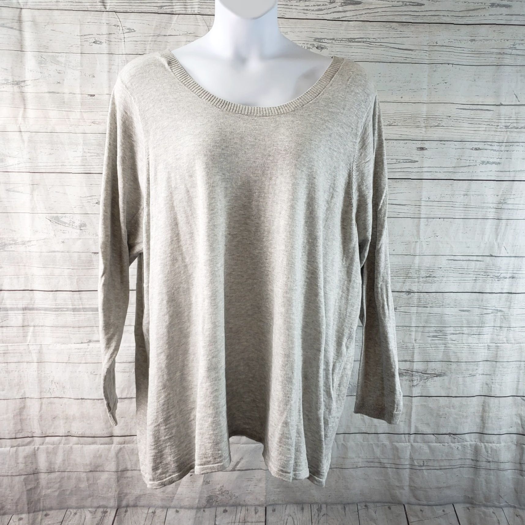 Torrid Torrid Womens Chiffon Ruffled Back Sweater Sz 5X Gray White Long Sleeve Cotton Size XXL / US 16-18 / IT 52-54 - 2 Thumbnail