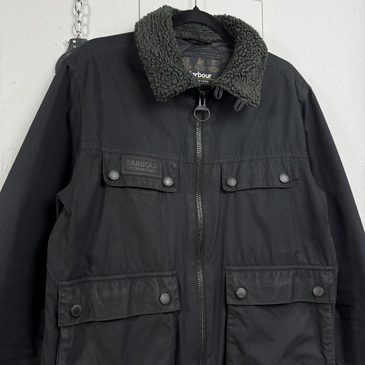 Barbour Vintage Barbour Biker Wax Binder Jacket Bomber Fur Size US L / EU 52-54 / 3 - 3 Thumbnail