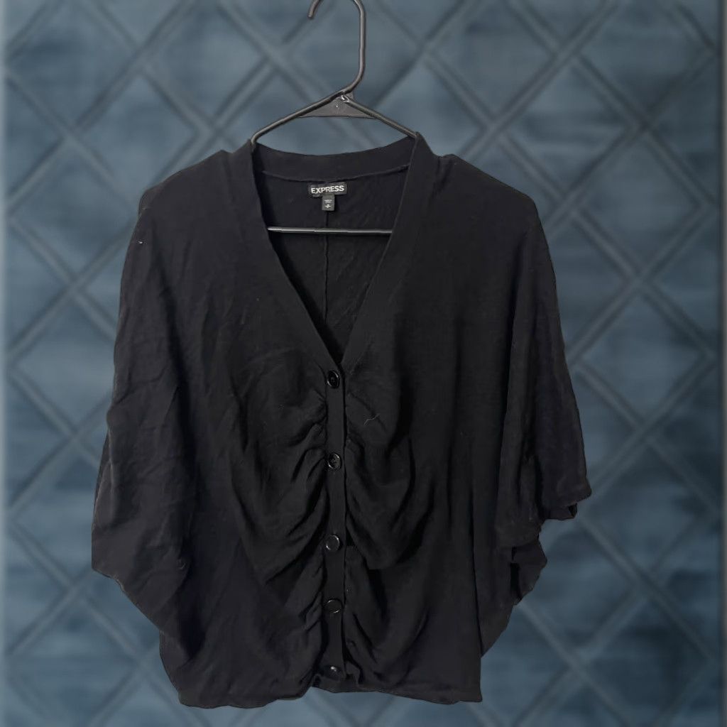 Express VINTAGE Express Cardigan Sweater Women Large Black Short Sleeve Button Down All Seasons Size L / US 10 / IT 46 - 1 Thumbnail