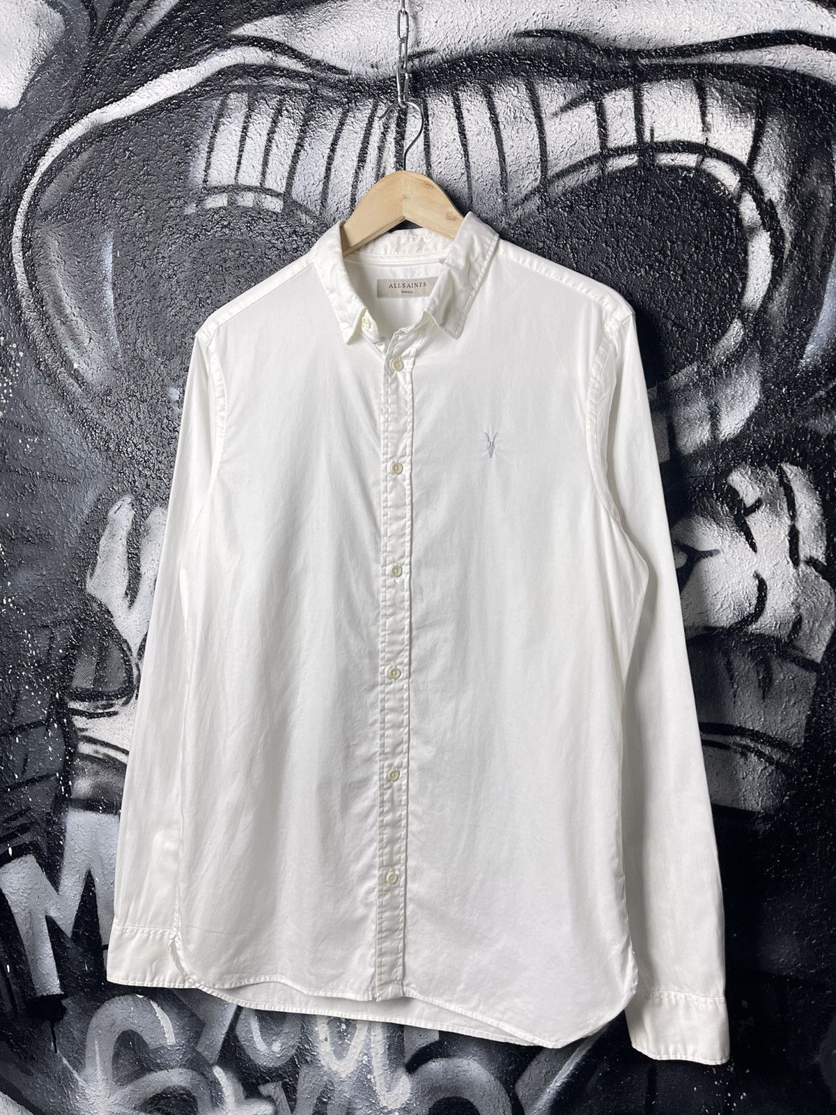 AllSaints Classic Cotton White Redondo LS Shirt Men’s Size S