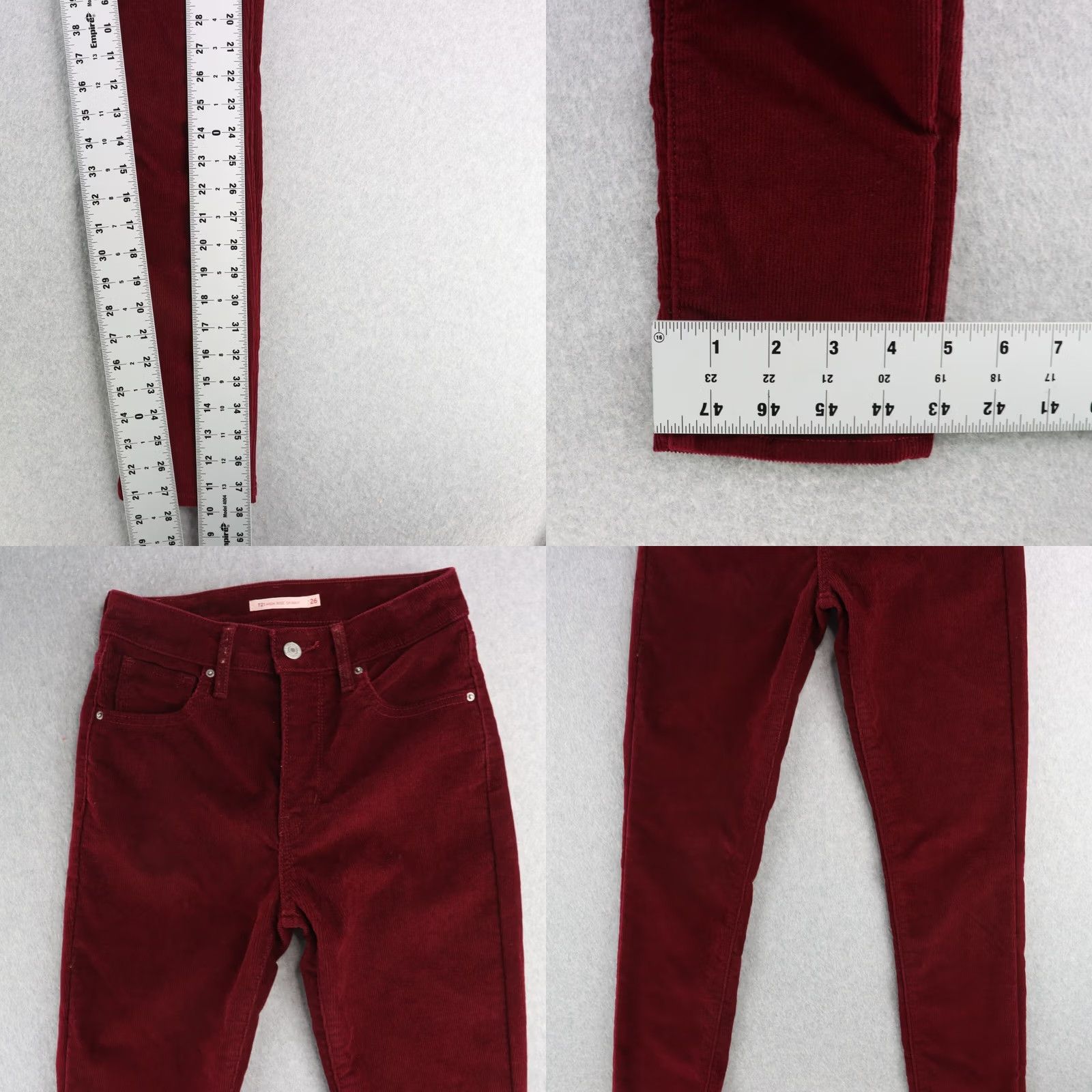 Levi's Levis 721 Skinny Jeans Women Size 26 High Rise Corduroy Burgundy Zipper Size 26" / US 2 / IT 38 - 8 Thumbnail