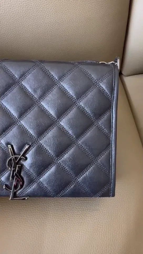 Saint Laurent Paris Saint Laurent Paris Silver Logo Diamond Quilted Lamb Leath Size ONE SIZE - 1 Thumbnail