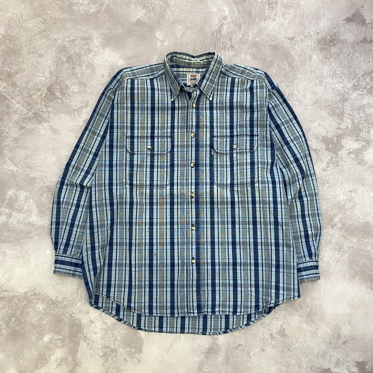 Levi's Vintage Levi's Denim Checkered Oversized Shirt Long Sleeve Size US L / EU 52-54 / 3 - 1 Thumbnail