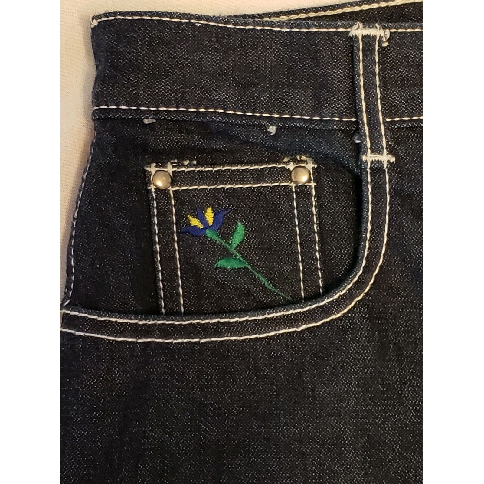 Vintage Vtg Brittania Baggy Jeans Womens 13 High Rise Wide Leg Embro Size 29" - 7 Thumbnail