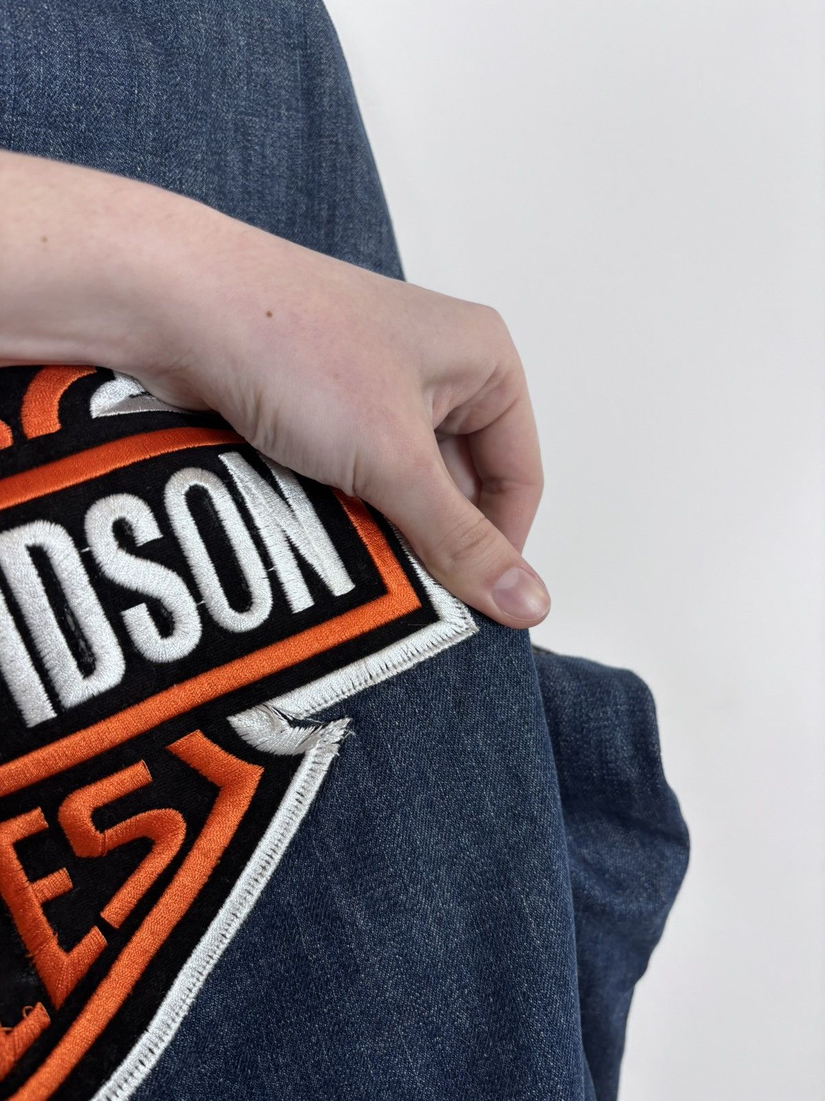 Harley Davidson Vintage Harley Davidson Big Embroidered Logo Denim Jacket Size US XXL / EU 58 / 5 - 24 Thumbnail