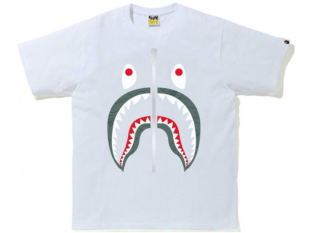 image of Bape 1St Camo Shark Tee in Green/White, Men's (Size XL)