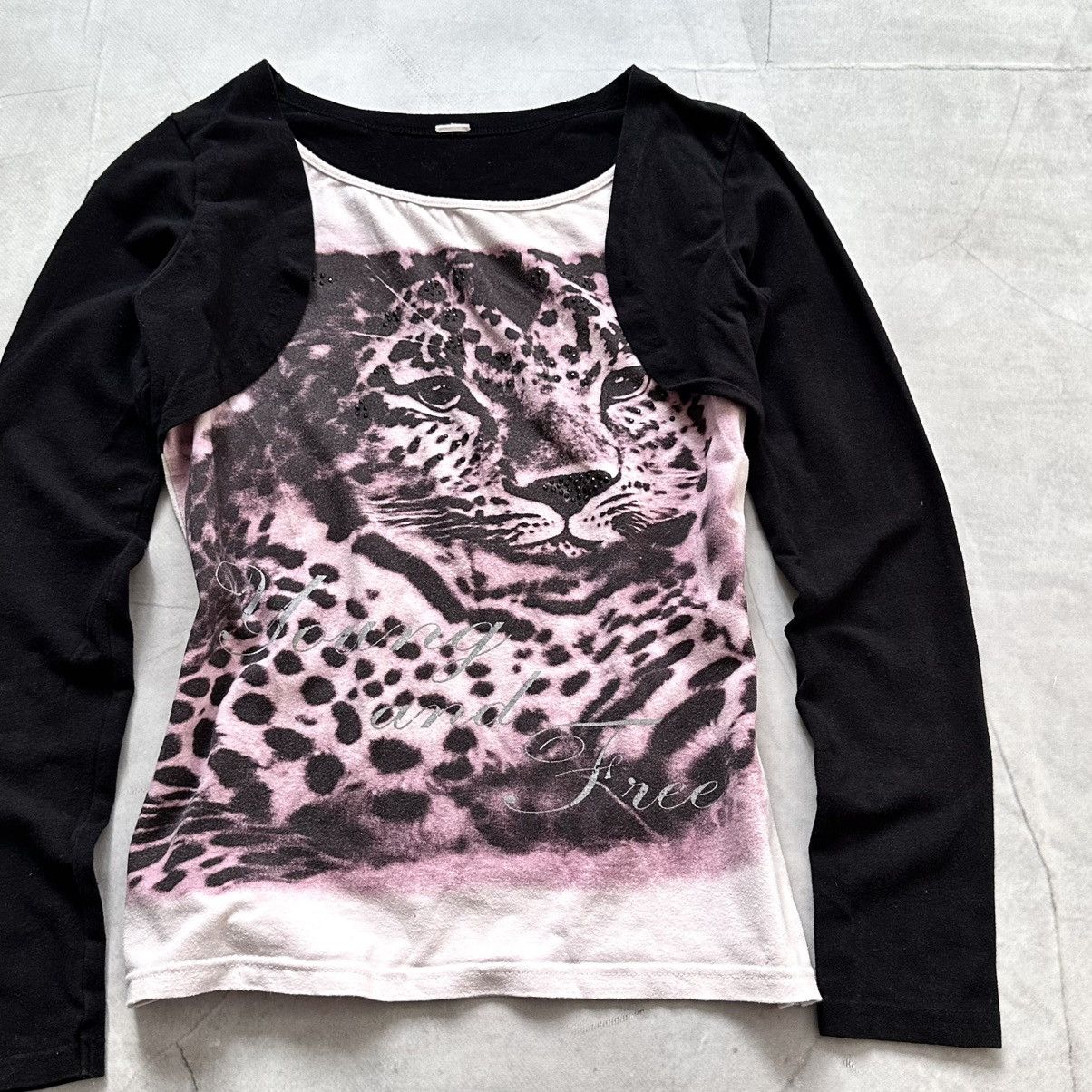 Hysteric Glamour Y2K Leopard Ed Hardy Vibe Rhinestones Long Sleeve T Shirt Size XS / US 0-2 / IT 36-38 - 2 Thumbnail