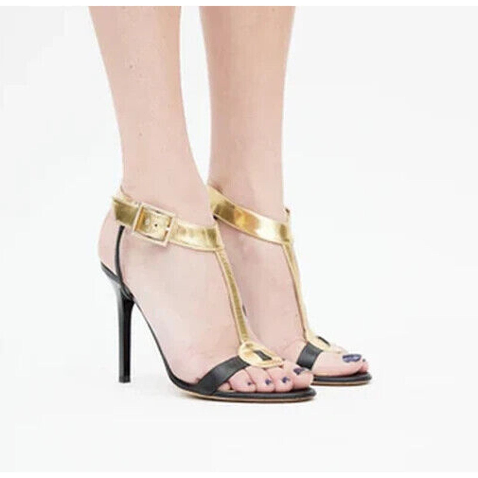 Jimmy Choo JIMMY CHOO Leather Gold Vamp Strap Sandal Heels Shoes 38.5 Size US 8.5 / IT 38.5 - 3 Thumbnail