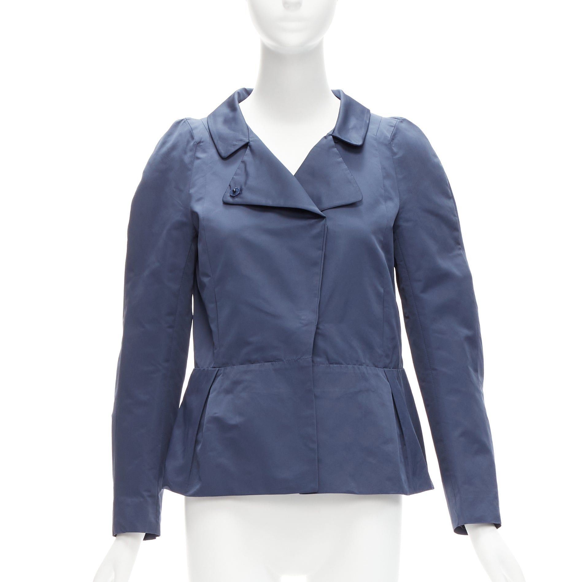 Marni MARNI blue satin structural puff shoulder peplum minimal cropped jacket IT42 M Size M / US 6-8 / IT 42-44 - 1 Thumbnail