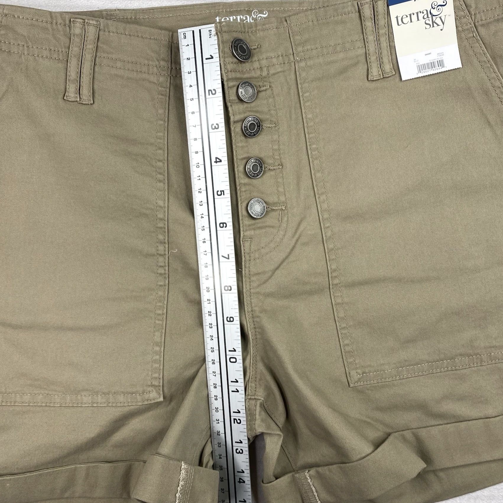 Vintage Terra & Sky Shorts Womens 16W Tan Button Pockets Stretch Khaki NWT Shorts Womens 16W Tan Button Up Cuffed Pockets Stretch Khaki NWT Size 38" / US 16 / IT 52 - 6 Thumbnail