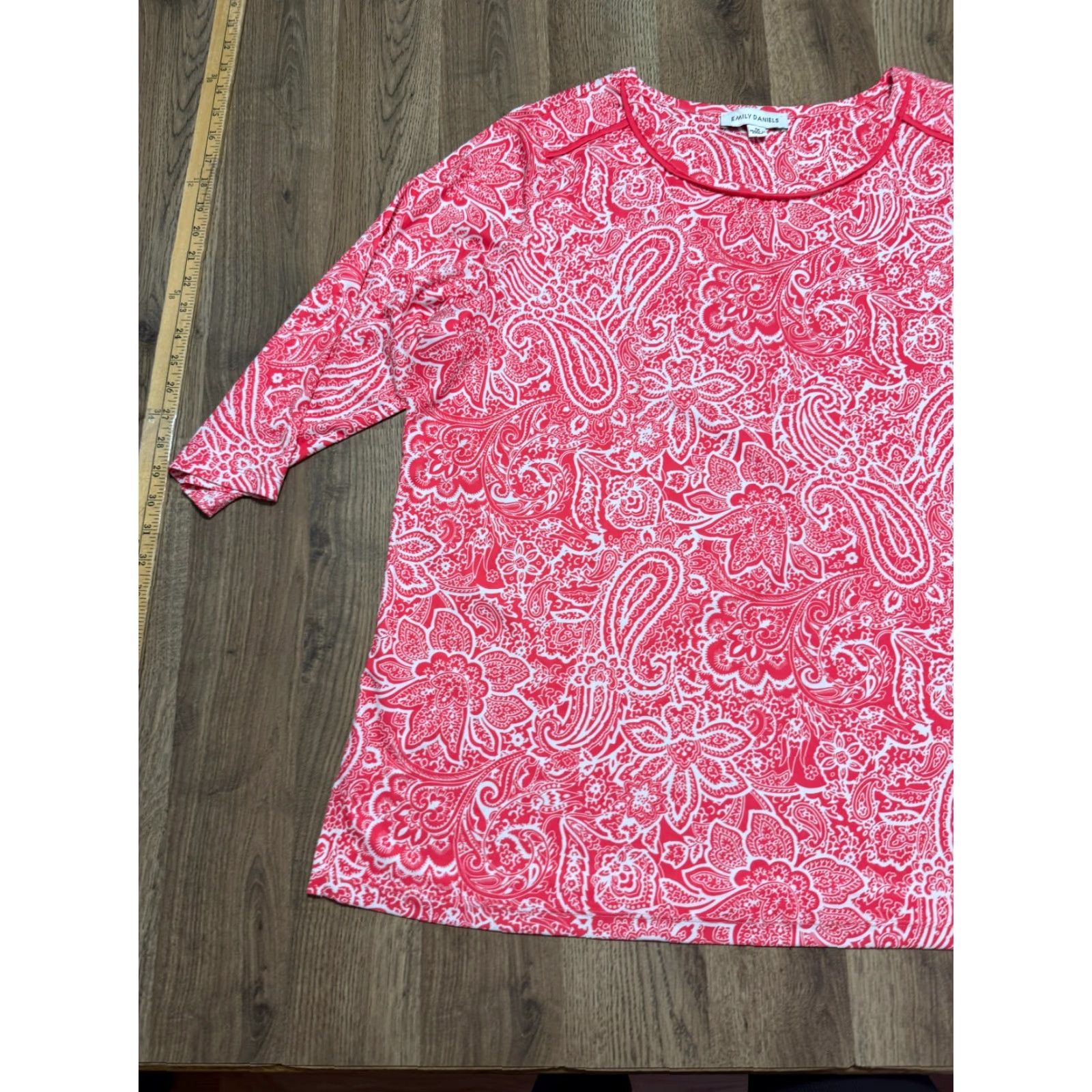 Vintage Emily Daniels Shirt Women's Plus Size 1X Red White Floral Paisley 3/4 Sleeve Size XL / US 12-14 / IT 48-50 - 3 Thumbnail