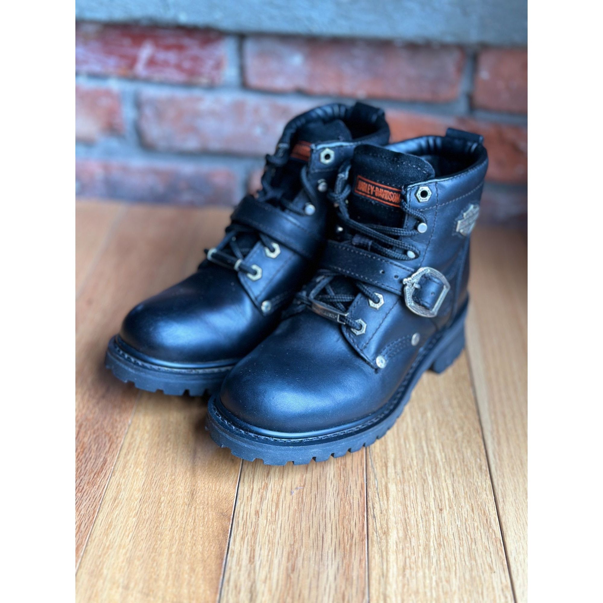 Harley Davidson Y2K HARLEY DAVIDSON WOMEN'S BLACK LEATHER BUCKLE MOTORCYCLE Size US 7.5 / IT 37.5 - 2 Thumbnail