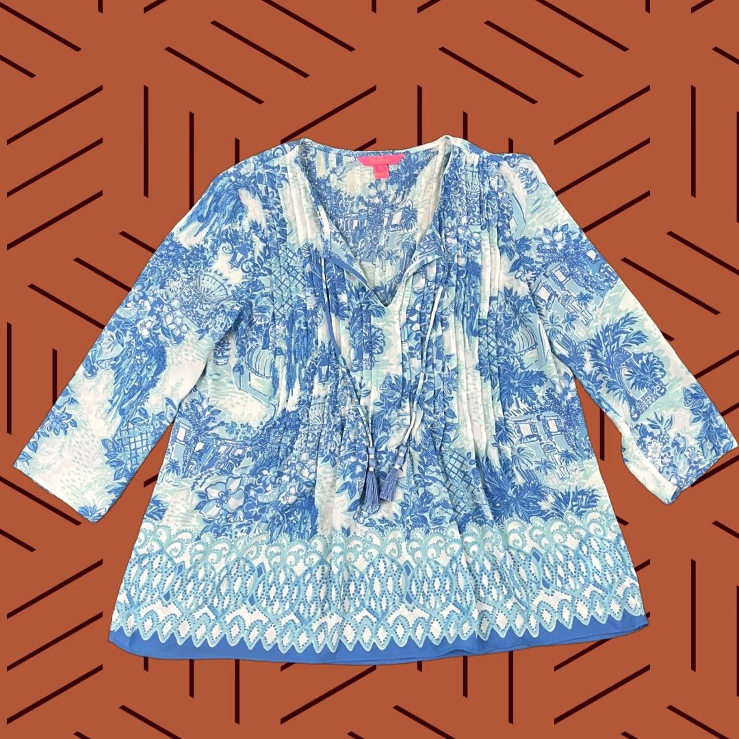 Lilly Pulitzer Lilly Pulitzer Marlina Tunic Top Blouse Womens M Floral Multicolor 3/4 Sleeve V-Neck Casual Beach Classic Tropical Tunic Mens? Size M / US 6-8 / IT 42-44 - 1 Thumbnail