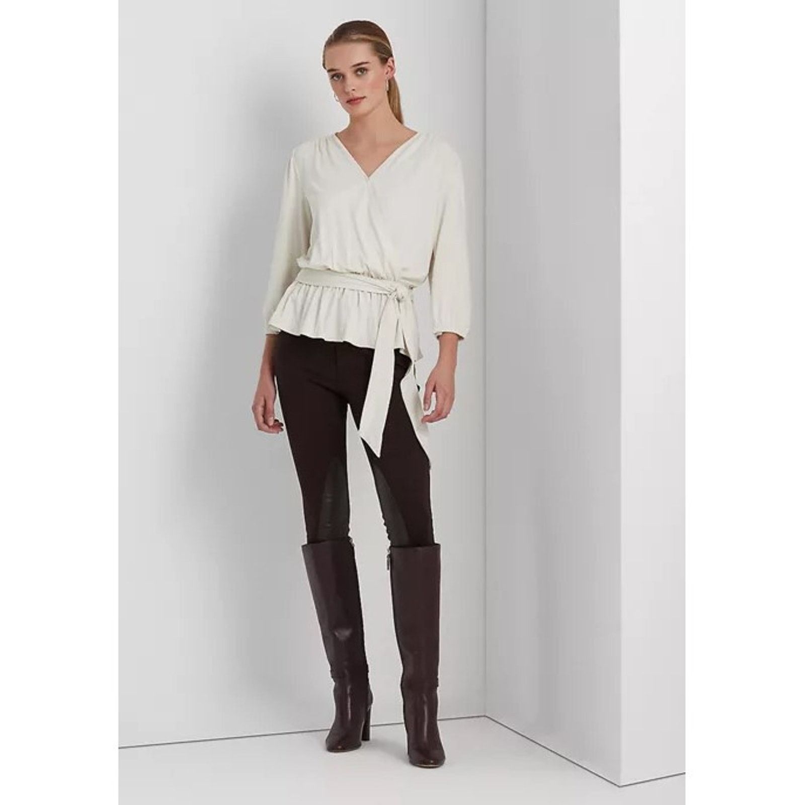 Ralph Lauren Lauren Ralph Lauren Women Cream Wrap Peplum Blouse Size M Size M / US 6-8 / IT 42-44 - 4 Thumbnail