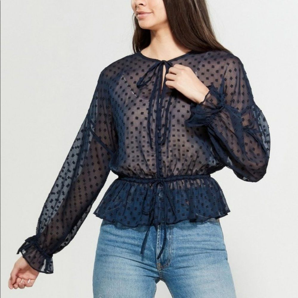 Other Walter Baker Theresa Georgette Navy Long Sleeve Blouse Size Size S / US 4 / IT 40 - 1 Thumbnail