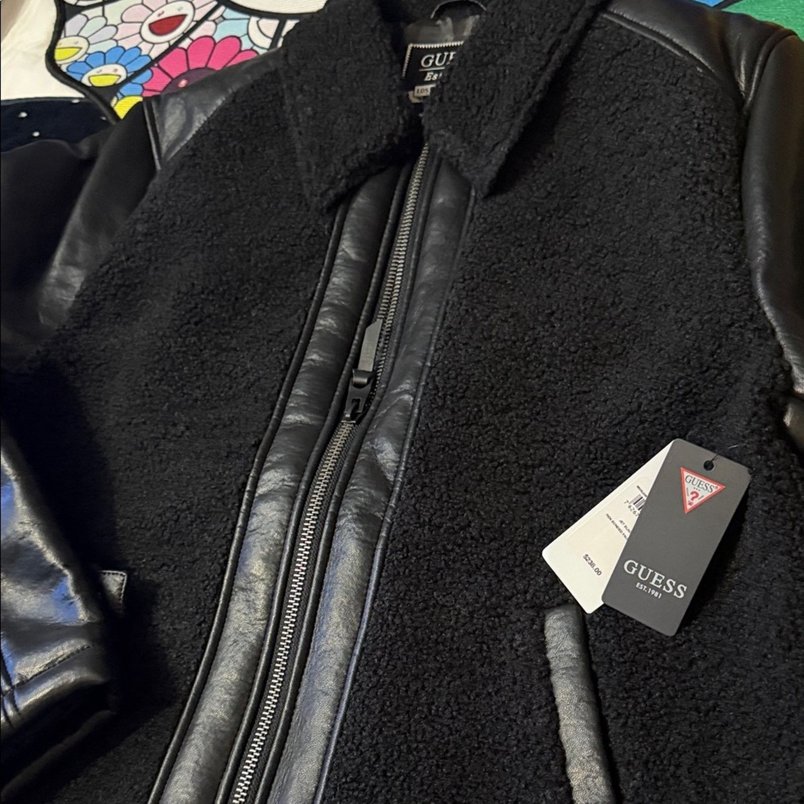 Guess GUESS Men's Faux-Leather Fleece-Trimmed Jacket Size US L / EU 52-54 / 3 - 5 Thumbnail