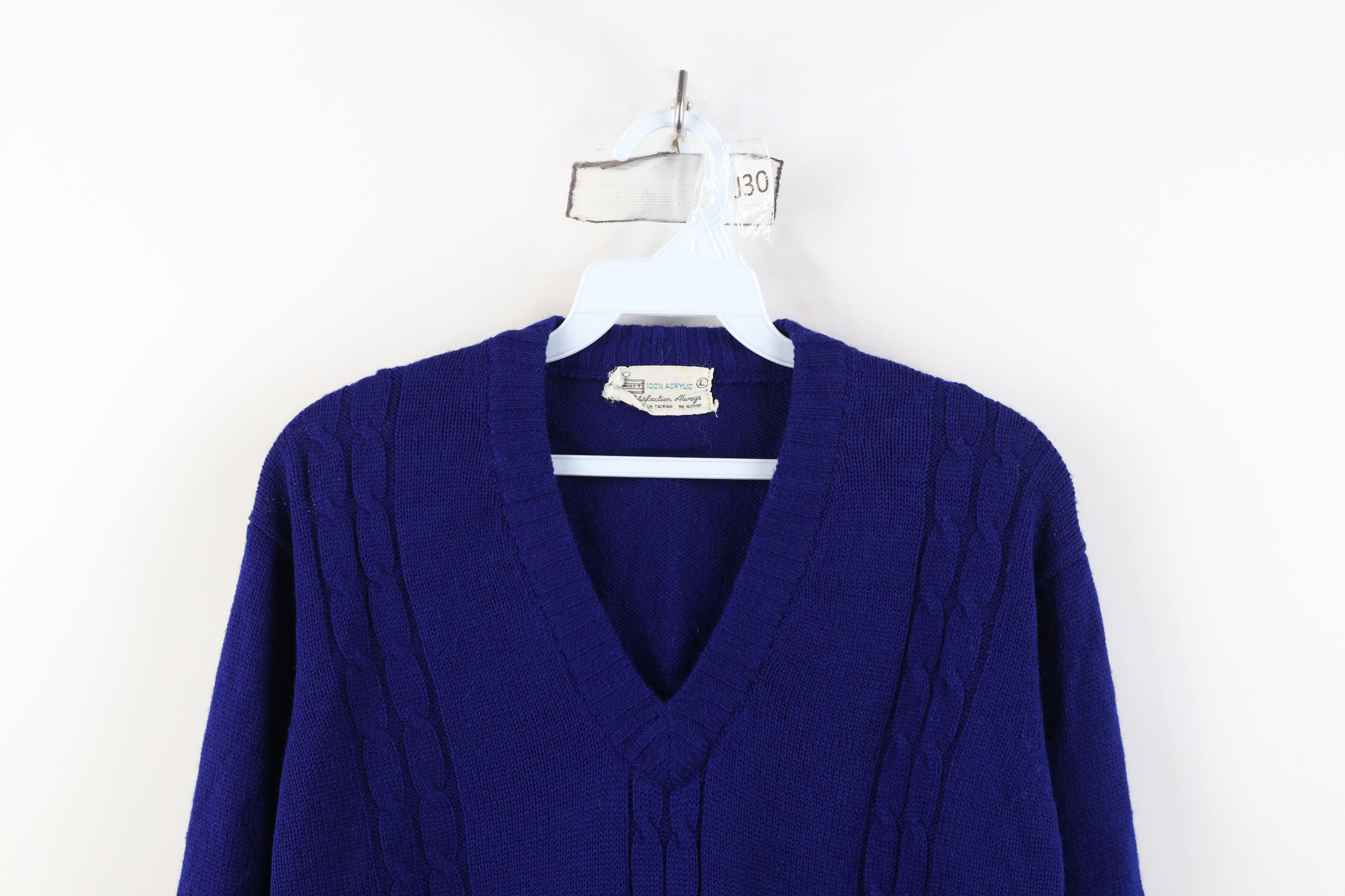 Vintage Vintage 70s Streetwear Ribbed Cable Knit V-Neck Sweater Blue Size L / US 10 / IT 46 - 2 Thumbnail