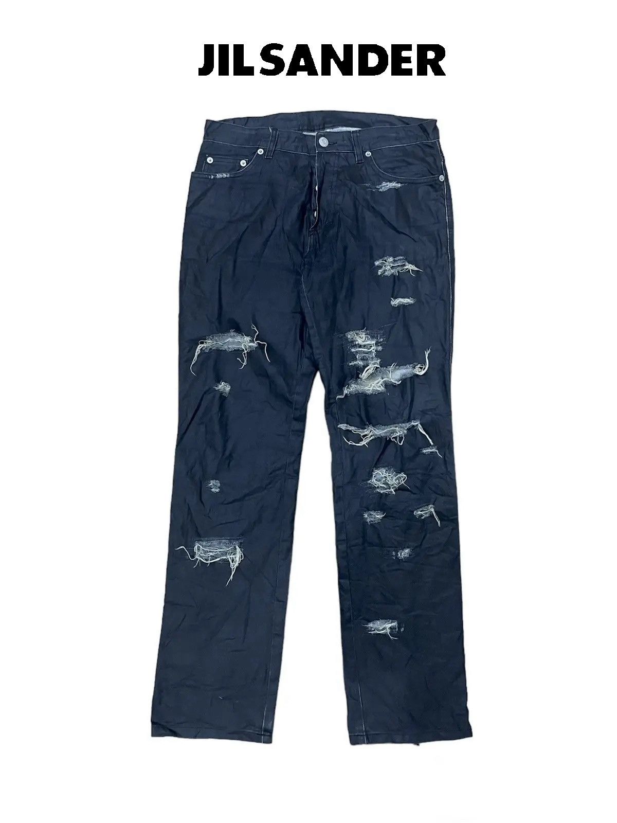 Jil Sander Raf Simons era Jil Sander Waxed Distressed Denim Pant Size US 29 - 1 Thumbnail