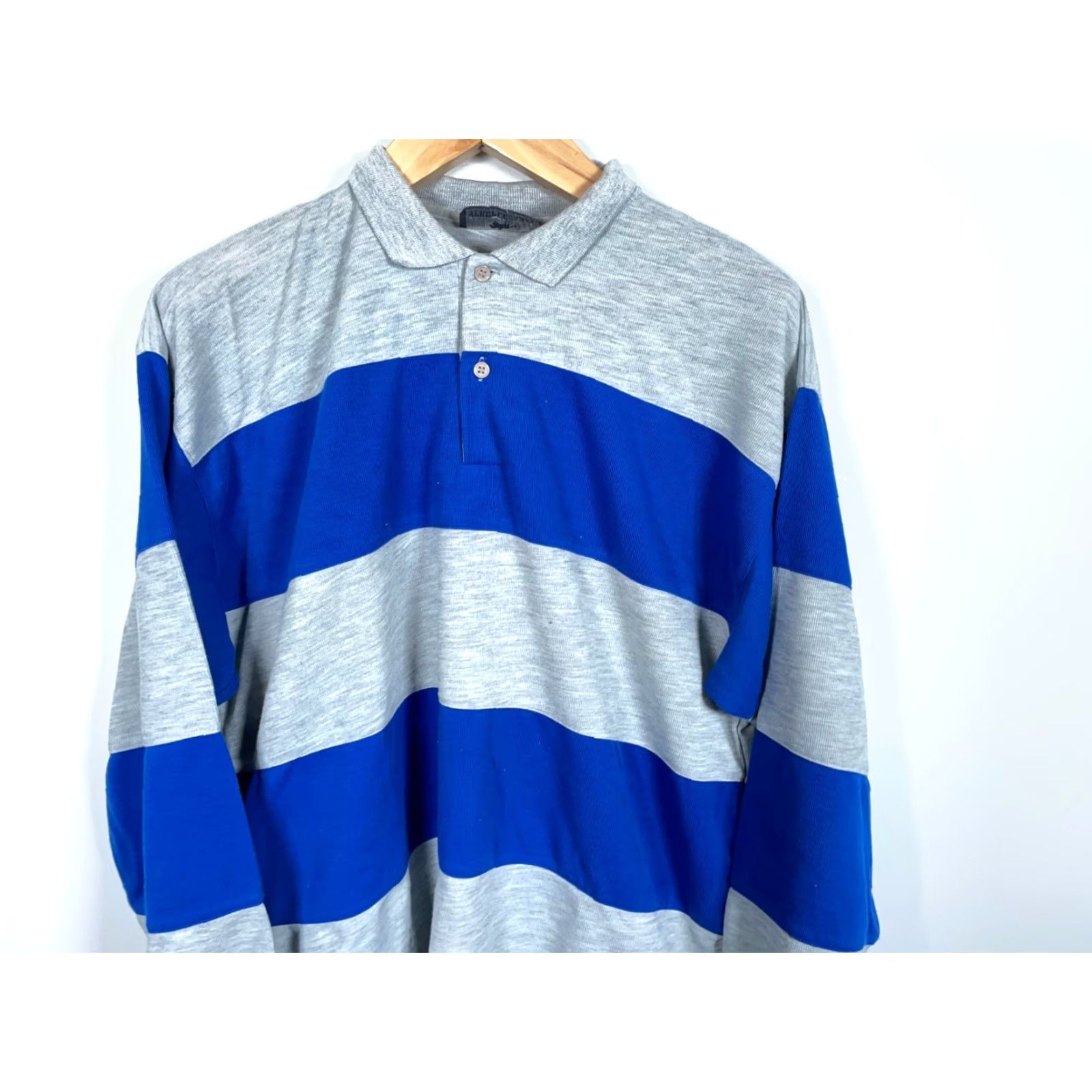 Vintage VINTAGE 90s 80s Steeplechase Long Sleeve Polo Shirt Men's L Gray Blue Stripe Casual Polo Shirt Mens Large Striped Rugby Shirt Size US L / EU 52-54 / 3 - 4 Thumbnail